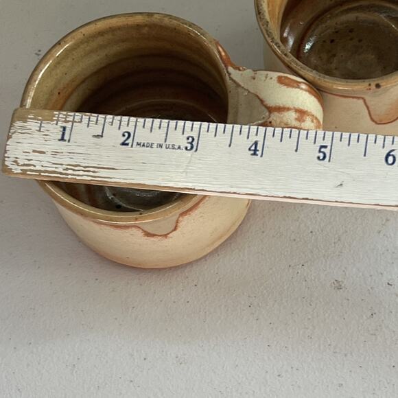 Studio Art Pottery Mugs Set of 2 Handmade Tan & Red Semi-matte - Picture 12 of 14